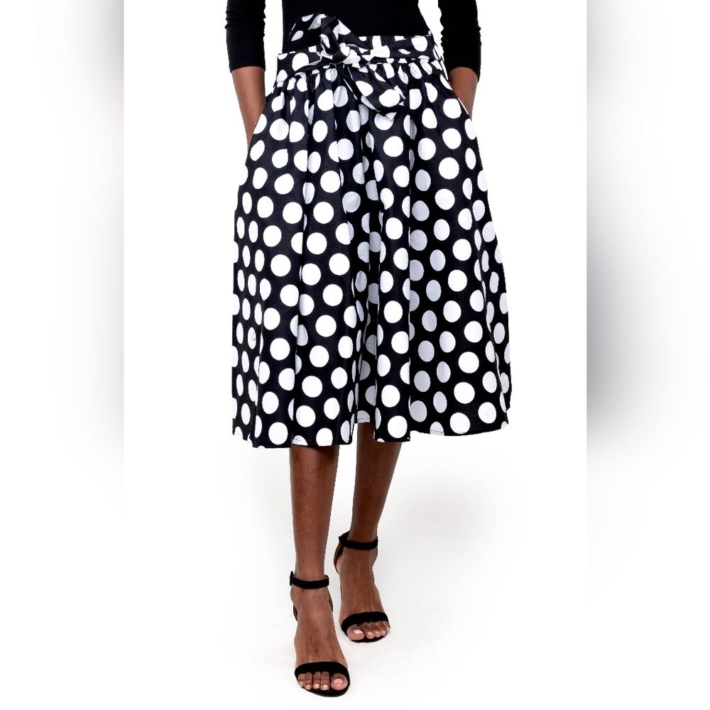 Ankara Cotton Polka Dot Midi Skirt With Matching Headwrap
